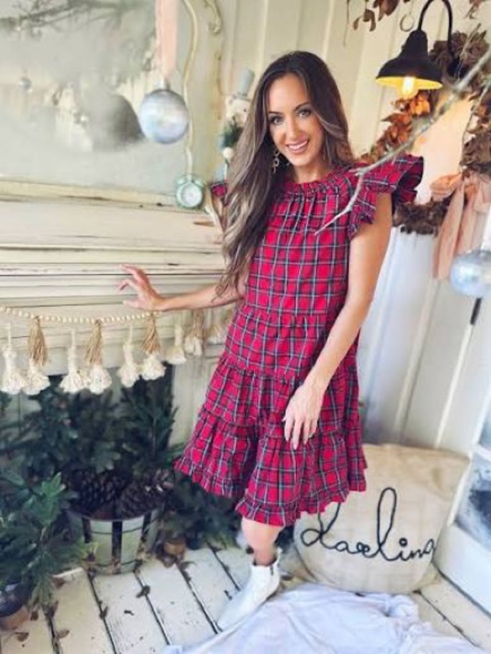 Sail to Sable Red Plaid Ruffle Sleeve Mini Dress